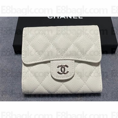 Chanel Classic Small Flap Wallet AP0231 in Grained Calfskin White/Silver
