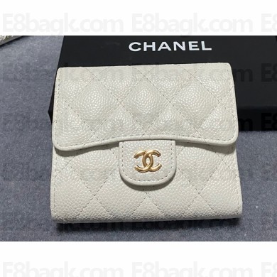 Chanel Classic Small Flap Wallet AP0231 in Grained Calfskin White/Gold