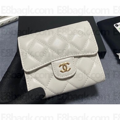 Chanel Classic Small Flap Wallet AP0231 in Lambskin White/Gold
