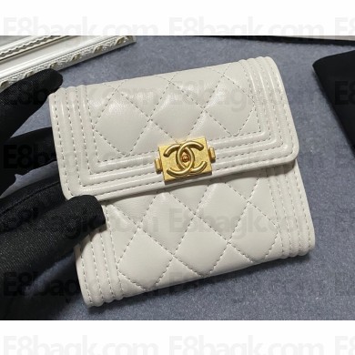 Chanel Boy Small Flap Wallet AP2090 in Lambskin White/Gold