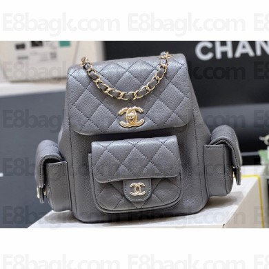 Chanel Grained Shiny Calfskin Small Backpack Bag AS4399 Gray 2023 (ORIGINAL QUALITY)