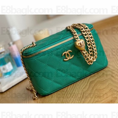 Chanel Small Sweet Heart Vanity Case Bag 81247 in Grained Calfskin Green
