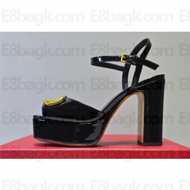 Valentino Heel 11cm Platform 3cm Vlogo sandals in Patent leather Black
