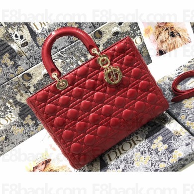 Dior Large Lady Dior Bag in Cannage Lambskin Red