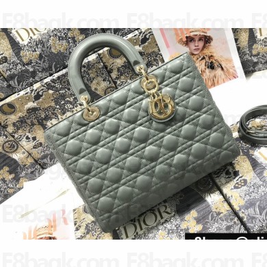 Dior Large Lady Dior Bag in Cannage Lambskin Gray