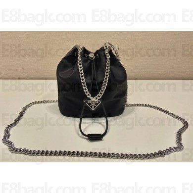 Prada Nylon Mini Bucket Bag 1BH612 Black 2023