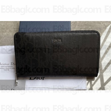 Dior Zipped Long Wallet in Black Dior Oblique Galaxy Calfskin