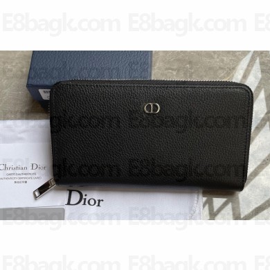 Dior Zipped Long Wallet in Black Grained Calfskin with CD Icon Signature