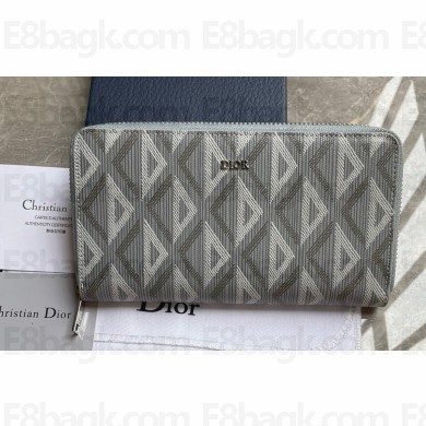 Dior Zipped Long Wallet in Gray CD Diamond Canvas