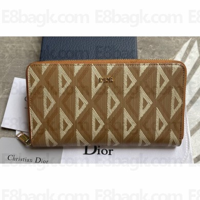 Dior Zipped Long Wallet in Brown CD Diamond Canvas