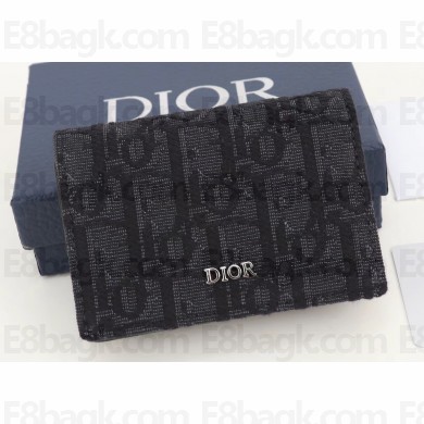 Dior Flap Card Holder in Black Dior Oblique Jacquard