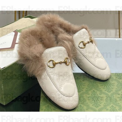 Gucci Wool Fur 2015 Re-Edition women's Princetown Slipper with Horsebit 397749 Leather GG White 2023