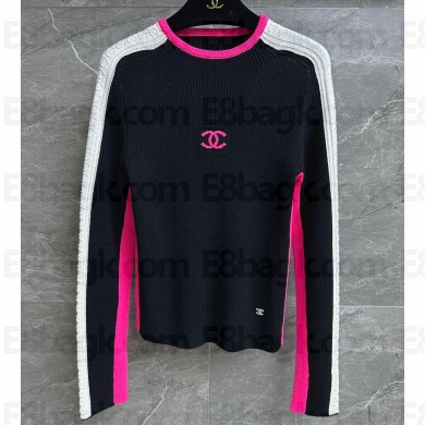 Chanel Wool Knit Top Black/White/Fuchsia 2023