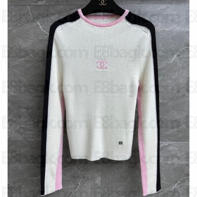 Chanel Wool Knit Top White/Black/Pink 2023