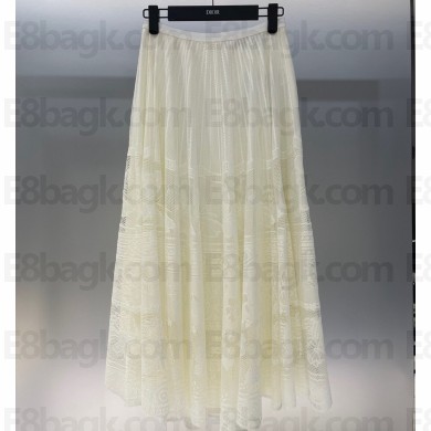 Dior Flared Mid-Length Skirt in Ecru Technical Cotton Lace with Allover Butterfly Motif 2023