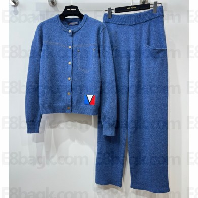 Louis Vuitton Denim-Effect Knit Cardigan and Pants Suit 2023