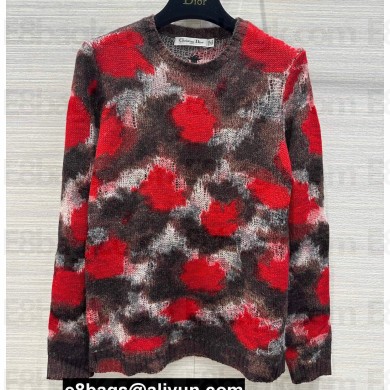 Dior Sweater in Red Multicolor Technical Cashmere, Mohair and Wool Knit with Dior Roses Motif 2023