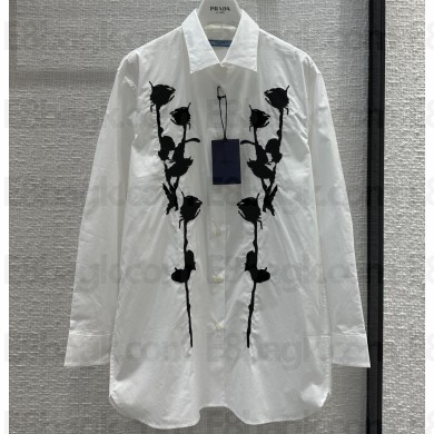 Prada White Holiday Shirt with Black Rose 2023