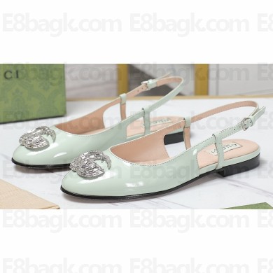 Gucci Women's slingback ballerina with crystals Double G 762765 in patent leather Pale Green 2023