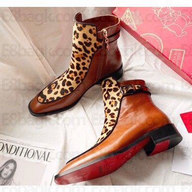 Christian Louboutin Ecritoir Leather Low boots CL30 Horsehair Leopard Brown 2023