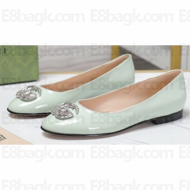 Gucci Women's ballerina with crystals Double G in patent leather Pale Green 2023