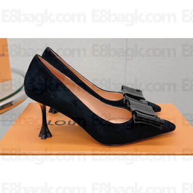 Louis Vuitton Heel 7.5cm Blossom Pumps with Bow Suede Black 2023