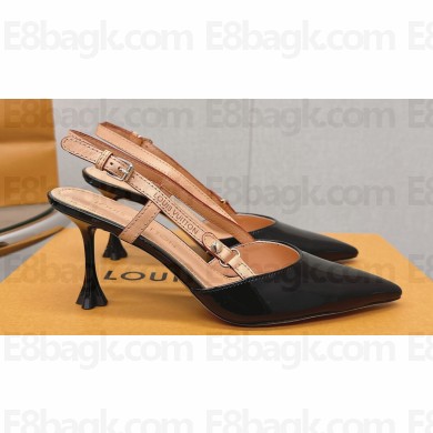 Louis Vuitton Heel 7.5cm Blossom Slingback Pumps Patent Black 2023