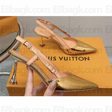 Louis Vuitton Heel 7.5cm Blossom Slingback Pumps Patent Gold 2023