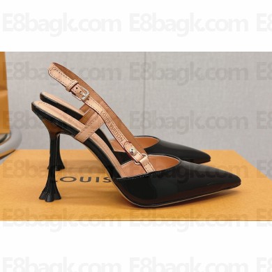 Louis Vuitton Heel 9.5cm Blossom Slingback Pumps Patent Black 2023