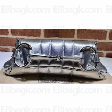 Gucci Horsebit Chain medium shoulder bag 764255 quilted leather Silver