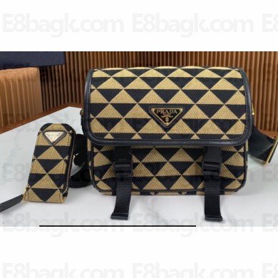 Prada Symbole embroidered fabric bag 2VD034 Black/Beige 2023