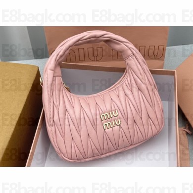 Miu Miu Wander matelassé nappa leather hobo bag 5BC125 Light Pink 2023