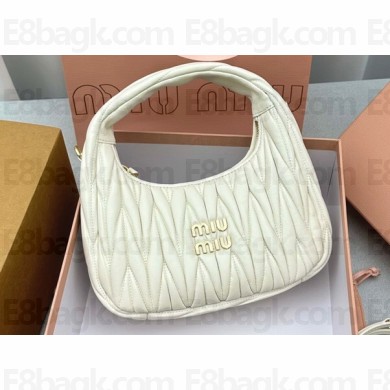 Miu Miu Wander matelassé nappa leather hobo bag 5BC125 White 2023