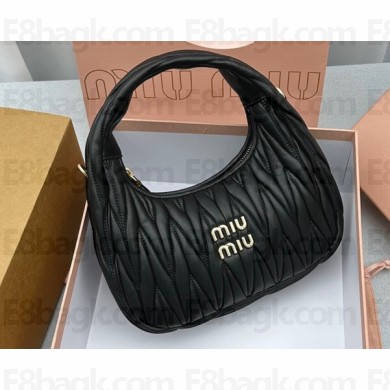 Miu Miu Wander matelassé nappa leather hobo bag 5BC125 Black 2023
