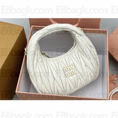 Miu Miu Wander matelassé nappa leather hobo mini-bag 5BP078 White 2023