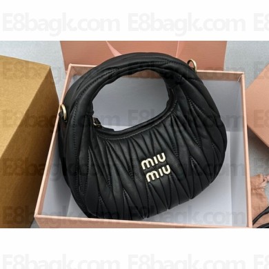 Miu Miu Wander matelassé nappa leather hobo mini-bag 5BP078 Black 2023