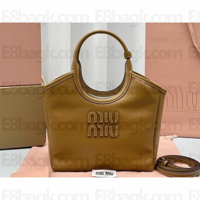 Miu Miu IVY leather Small Tote bag 5BG276 Brown 2023