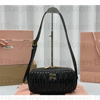 Miu Miu Matelassé nappa leather shoulder bag 5BC158 Black 2023