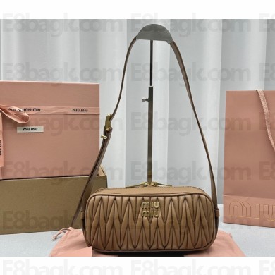 Miu Miu Matelassé nappa leather shoulder bag 5BC158 Brown 2023