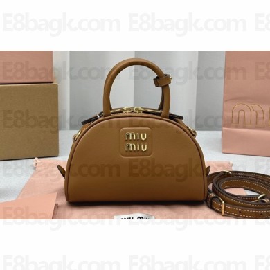 Miu Miu Leather top-handle bag 5BP085 Brown 2023