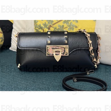Valentino Rockstud Brushed Calfskin Shoulder Bag Black/Gold 2023