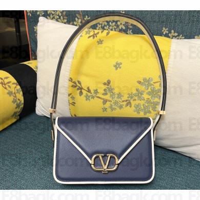 Valentino shoulder Letter Small Bag in smooth calfskin Blue/White 2023