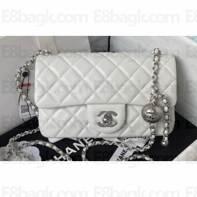 Chanel Pearl on Chain Classic Flap Bag AS1787 White/Silver 2023