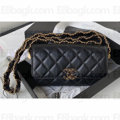 Chanel Crinkled Calfskin Clutch with Chain Bag AP3570 Black 2023