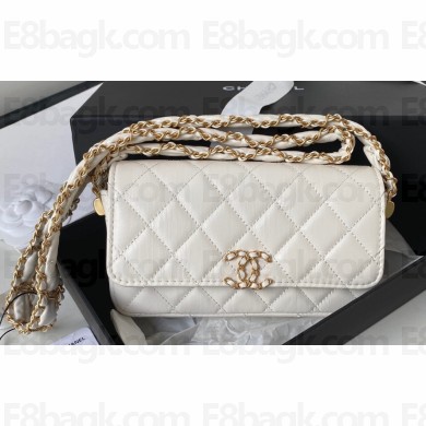 Chanel Crinkled Calfskin Clutch with Chain Bag AP3570 White 2023