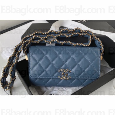 Chanel Crinkled Calfskin Clutch with Chain Bag AP3570 Blue 2023