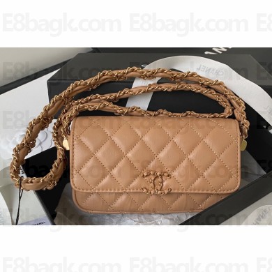 Chanel Crinkled Calfskin Clutch with Chain Bag AP3570 Brown 2023
