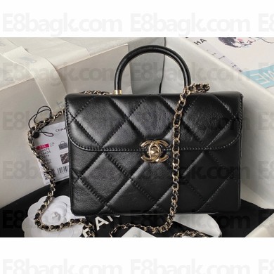 Chanel Quilted Shiny Calfskin & Gold-Tone Metal Small box Bag AS4470 Black 2023
