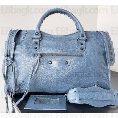 Balenciaga Classic City Large Handbag in Arena calfskin Navy Blue