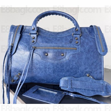 Balenciaga Classic City Large Handbag in Arena calfskin Blue